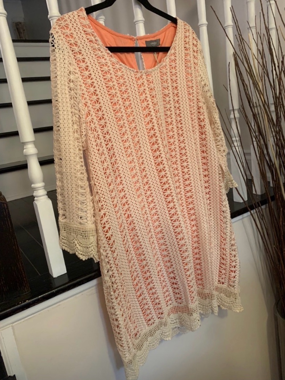 Umgee Cream Crochet Midi Dress with Peach Lining